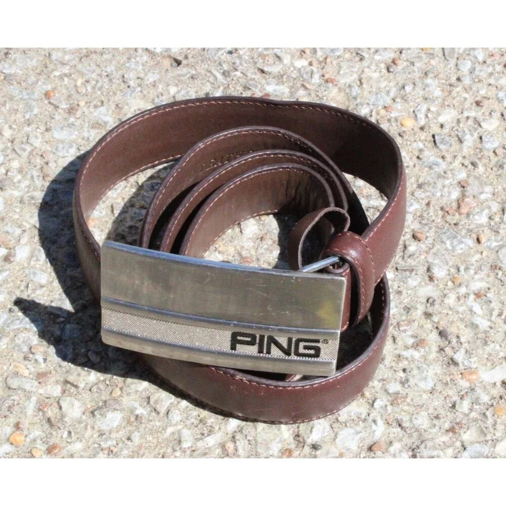 PING Golf Belt Black Leather Silver Metal Buckle Men's Accessory 40 in X-P3004